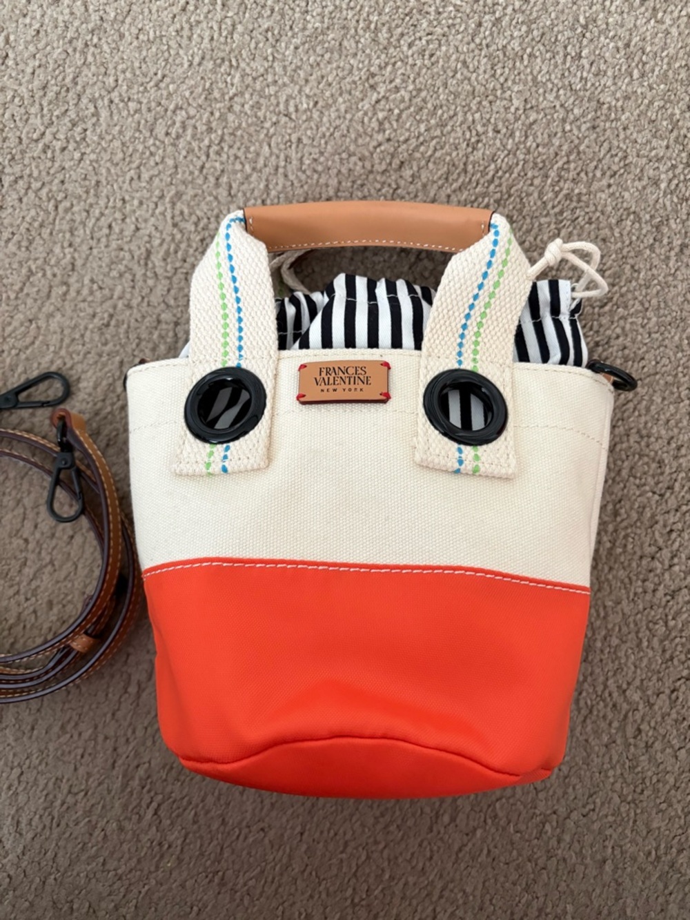 Frances Valentine Cream and Orange Mini Tote Bag